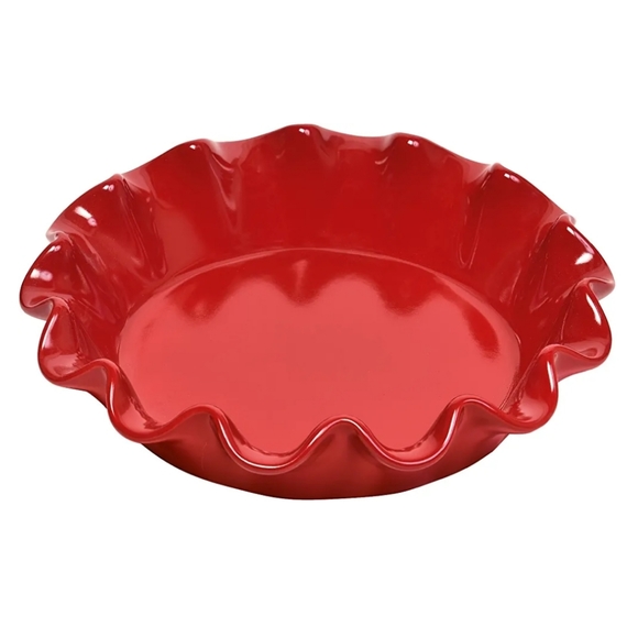 Emile Henry Red Burgundy Ruffled Pie/Serving Dish Made in France - Picture 1 of 5